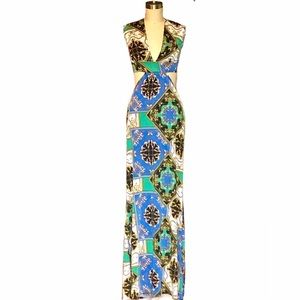 Fashion Nova Maxi cut outs open back multicolored Dress size XLarge blue green